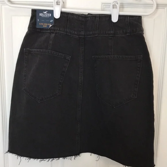 🌊 Hollister (NWT) 🌊Women’s Size 5/27 W…Ultra High Rise Black Denim Mini … - Picture 3 of 8